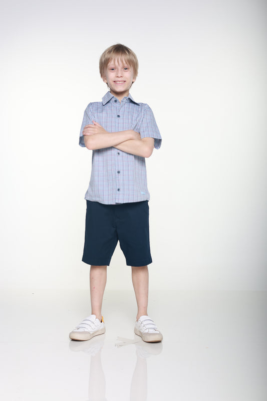 Conjunto Infantil Masculino Camisa com Bermuda Casual em Tecido Leve Premium – Fernando