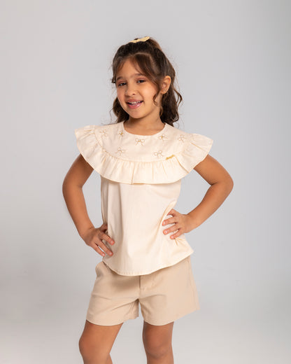 Conjunto Infantil Feminino Short e Blusa Casual Confortável em Tecido Leve Premium – Cecilia Parangolé Kids