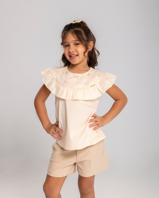 Conjunto Infantil Feminino Short e Blusa Casual Confortável em Tecido Leve Premium – Cecilia Parangolé Kids