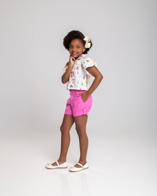 Conjunto Infantil Feminino Short e Blusa Casual Confortável em Tecido Leve Premium – Tays Parangolé Kids