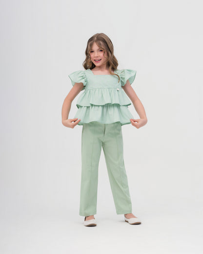 Conjunto Infantil Feminino Calça com Blusa Delicada em Tecido Leve Premium – Parangolé Kids